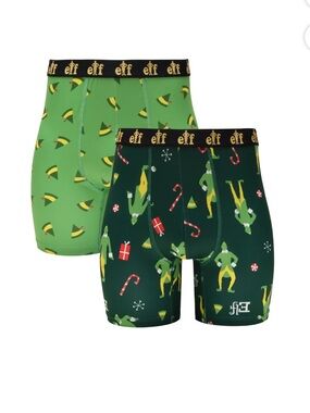 ELF Green Elf Print Boxer Briefs with Black Gold Logo Waistband